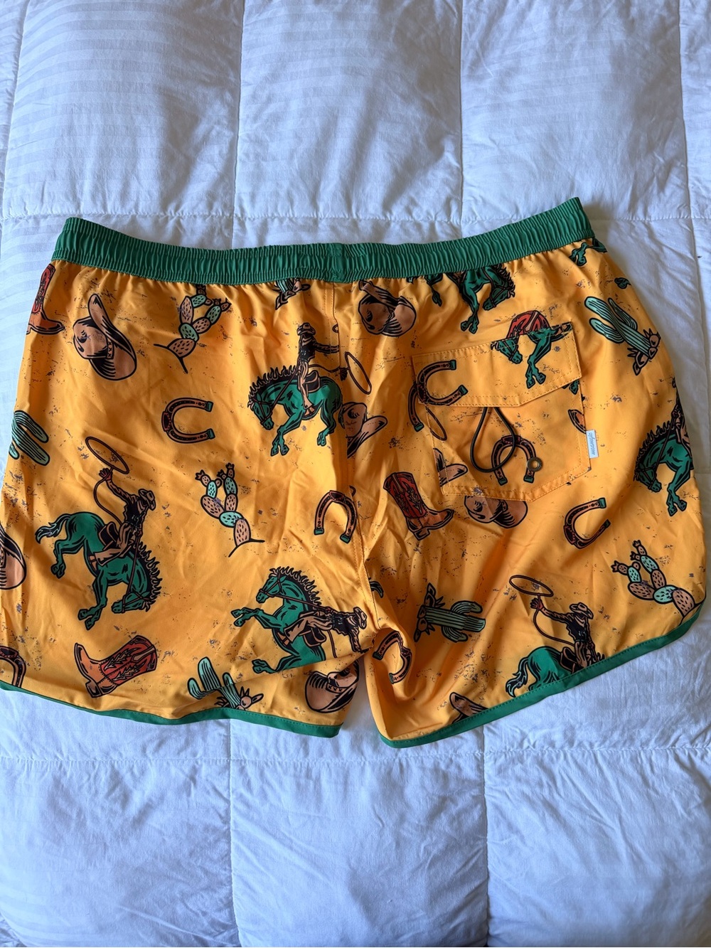 Western Rodeo Print Athletic Shorts in Yellow & Green - Picture 3 of 4
